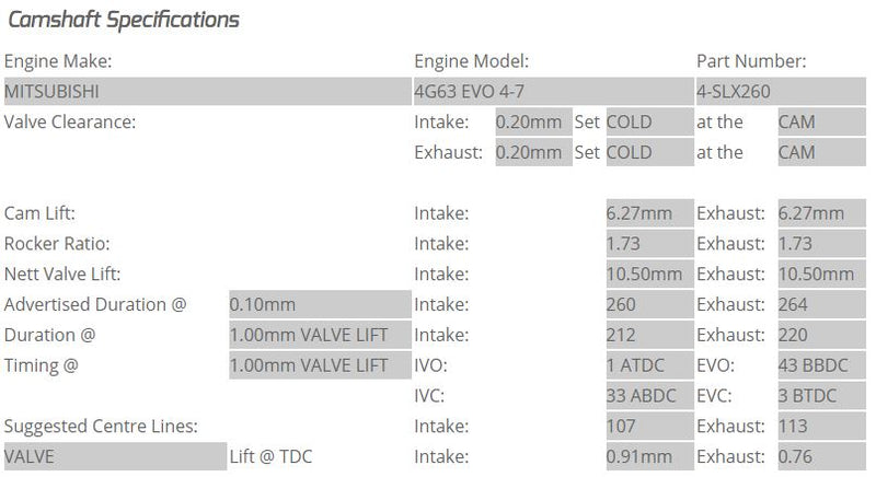 Kelford Cams - Mitsubishi Evo 4-7 4G63 Solid Lift Camshafts