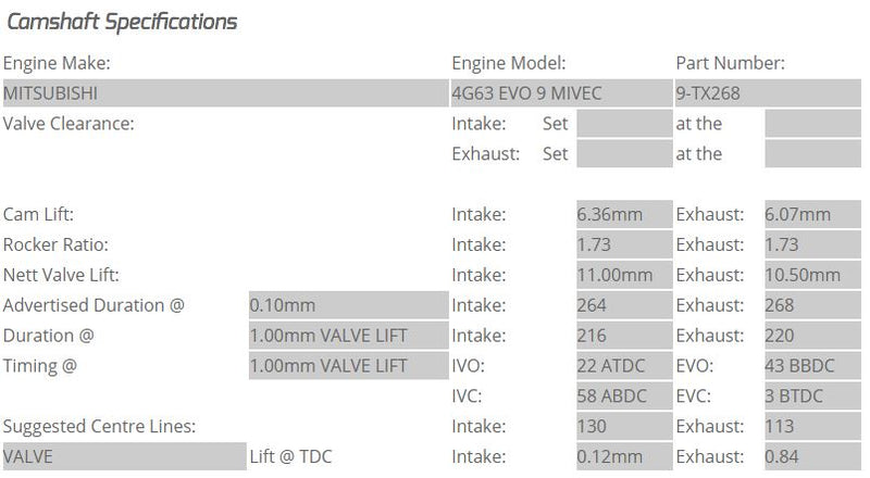 Kelford Cams - Mitsubishi EVO 9 4G63 MIVEC Camshafts
